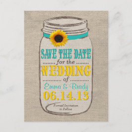 Cartão Postal De Anúncio Rustic Sunflower & Mason Jar Salvar Data