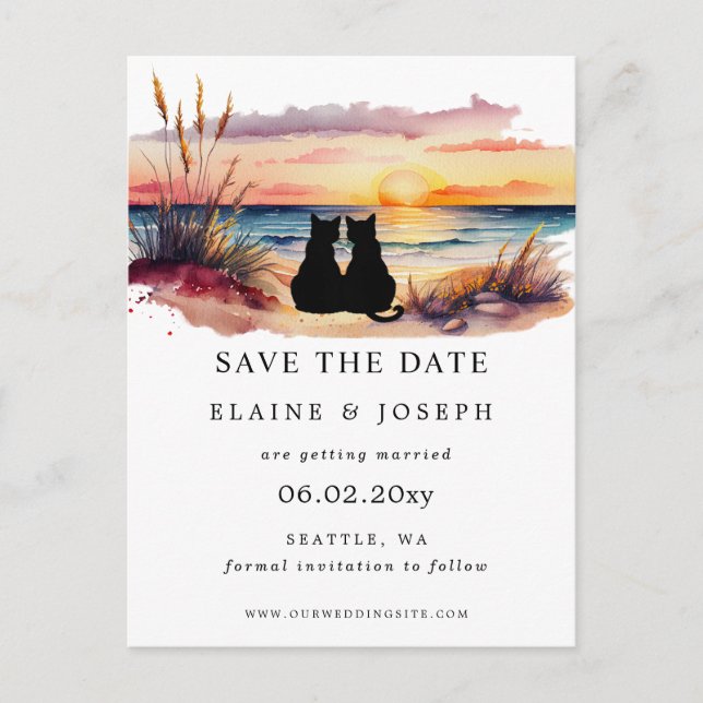 Cartão Postal De Anúncio Rustic Sunset Beach Save The Date Cards (Frente)