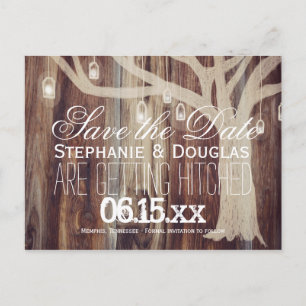 Cartão Postal De Anúncio Rustic Tree Lights Wood Salve Data Postcards