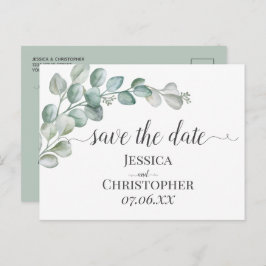 Cartão Postal De Anúncio Rustic Watercolor Eucalyptus Greenery Wedding