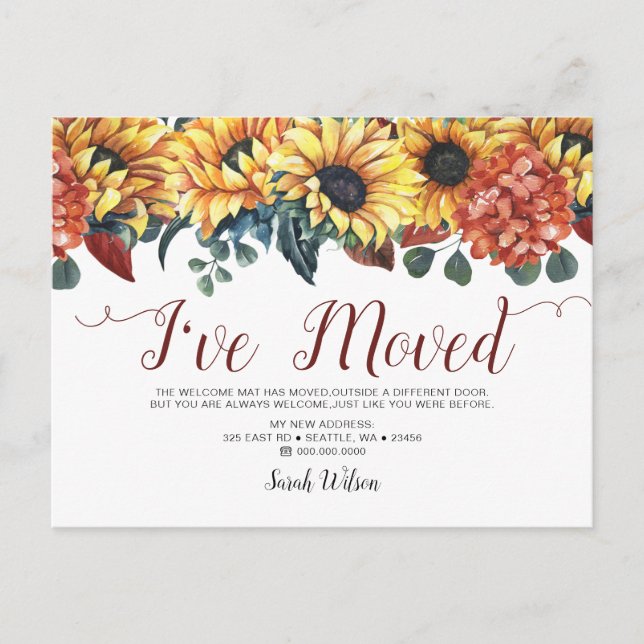 Cartão Postal De Anúncio Rustic Watercolor Girassóis, Movi-Me A Mover-Me (Frente)