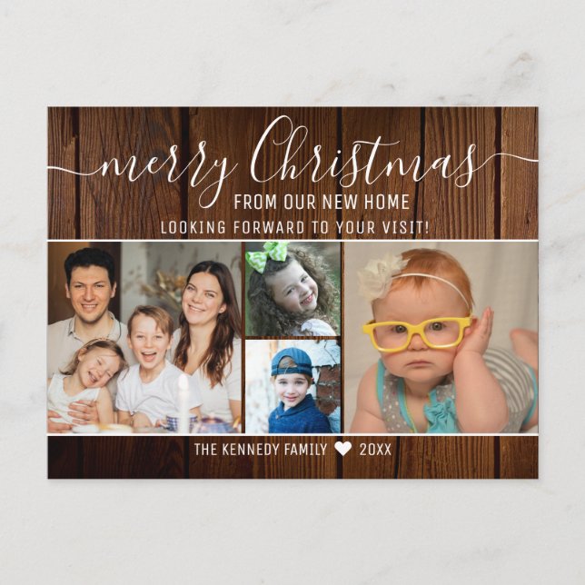 Cartão Postal De Anúncio Rustic Wood Merry Christmas Photo Holiday Moving   (Frente)