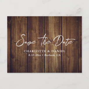 Cartão Postal De Anúncio Rustic Wood Weding Date Postcard