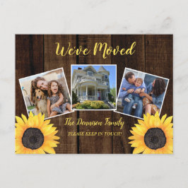 Cartão Postal De Anúncio Rustic Woodsy Sunflower Movimentamos Foto Movendo-