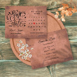 Cartão Postal De Anúncio Rústica Madeira Salva Calendário Vermelho Coração<br><div class="desc">Este livro para salvar a data card apresenta um calendário e um coração bonito de amor vermelho destacando sua data especial em um fundo de madeira rústica. O inverso tem detalhes adicionais sobre a data, incluindo o endereço do seu site de casamento. Projetado por This isnotme © ***PARA MOVER O...</div>