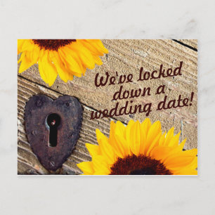 Cartão Postal De Anúncio Rústico Girassol Salvar A Data Posta De Casamento