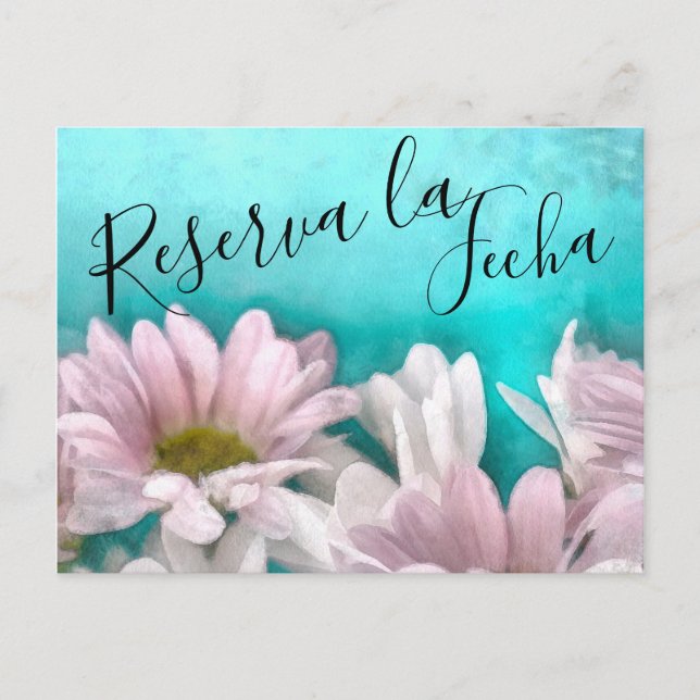 Cartão Postal De Anúncio Rústico Margarita Floral Aquarela Reserva a Data (Frente)