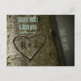 Cartão Postal De Anúncio Rústico Tree Carve — Salve o Cartão-Postal de Data