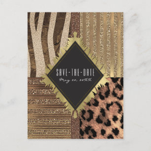 Cartão Postal De Anúncio Safari de Leoa Selva Glam Moderno Salvar a Data