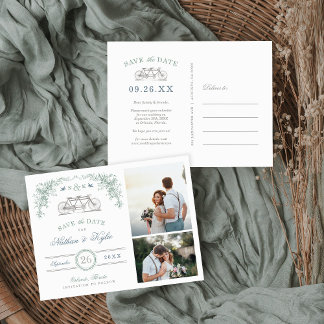 Cartão Postal De Anúncio Sage e Blue Bicycle 2 Foto para salvar a data