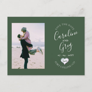 Cartão Postal De Anúncio Sage Green Love Typography Photo Save the Date