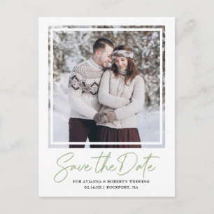 Cartão Postal De Anúncio Sage Green Text e Photo Save the Date Announcem