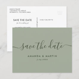 Cartão Postal De Anúncio Sage Green Wedding (Casamento Verde) Moderno Salva