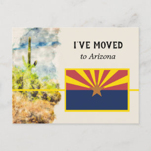 Cartão Postal De Anúncio Saguaro Cactus Watercolor Arizona Flag que movi