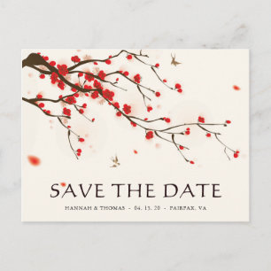 Cartão Postal De Anúncio Sakura Casamento Aquarela Save the Date