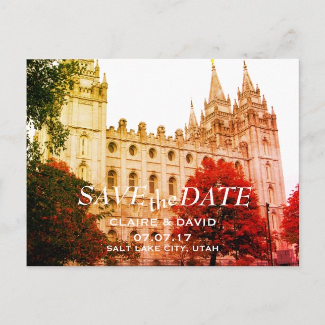 Cartão Postal De Anúncio Salt Lake City, Utah Temple Casamento Save the Dat (Frente)