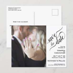 Cartão Postal De Anúncio Salvamento de Data de Casamento Foto & Caligrafia