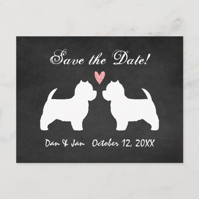 Cartão Postal De Anúncio Salvando a Data do Casamento dos Westies (Frente)
