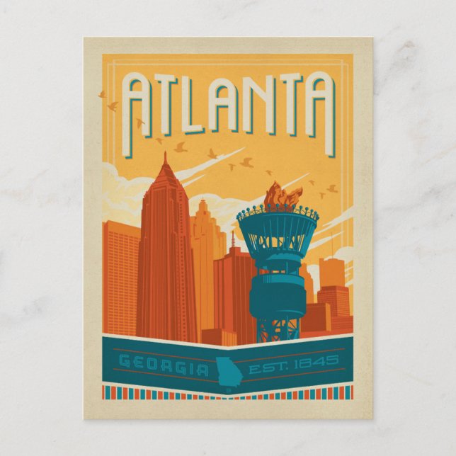 Cartão Postal De Anúncio Salvar a data | Atlanta, GA - EST. 1845 (Frente)