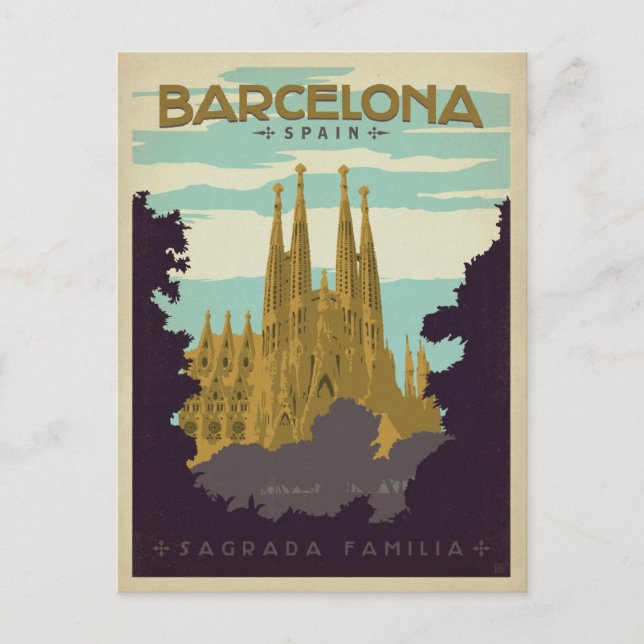 Cartão Postal De Anúncio Salvar a data | Barcelona, Espanha Sagrada Família (Frente)