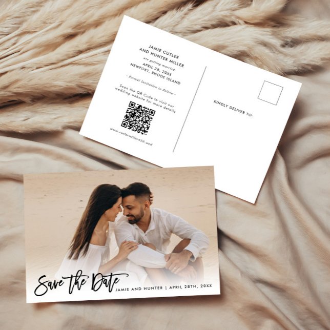 Cartão Postal De Anúncio Salvar a Data Brush Script Foto  (Criador carregado)