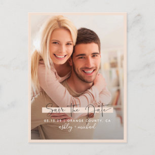 Cartão Postal De Anúncio Salvar a Data Caligrafia Foto Rosa Casamento