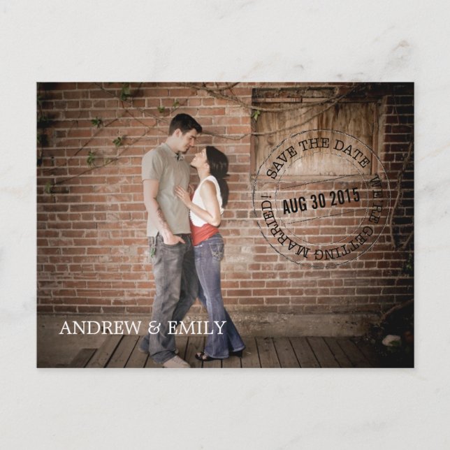 Cartão Postal De Anúncio Salvar a Data Carimbo do Círculo Foto Postcard (Frente)