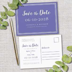 Cartão Postal De Anúncio Salvar a Data Casamento Periwinkle Simples Moderno
