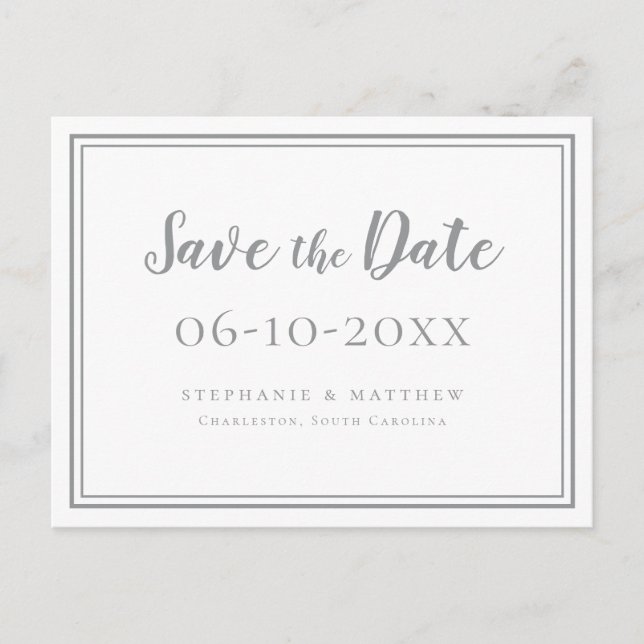 Cartão Postal De Anúncio Salvar a Data Casamento Ultimate Gray Branco Simpl (Frente)