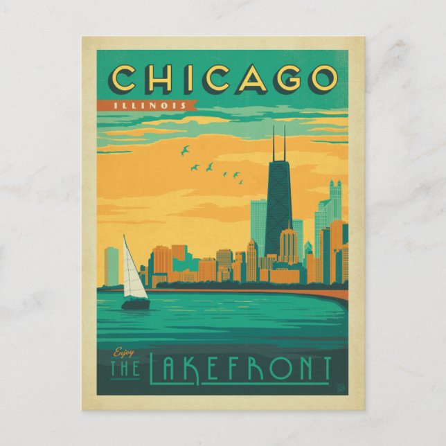 Cartão Postal De Anúncio Salvar a data | Chicago, IL - Aproveite a Lakefron (Frente)