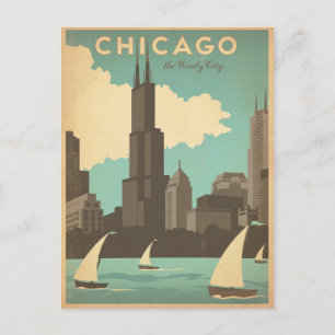 Cartão Postal De Anúncio Salvar a data   Chicago, IL - cidade ventosa