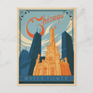 Cartão Postal De Anúncio Salvar a data   Chicago, IL - torre de água