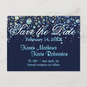 Cartão Postal De Anúncio Salvar a data com estrelas de bolhas