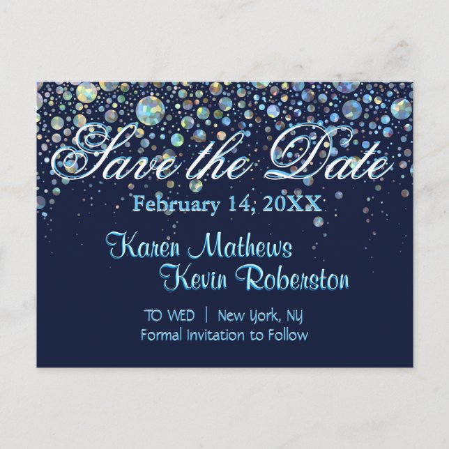 Cartão Postal De Anúncio Salvar a data com estrelas de bolhas (Frente)