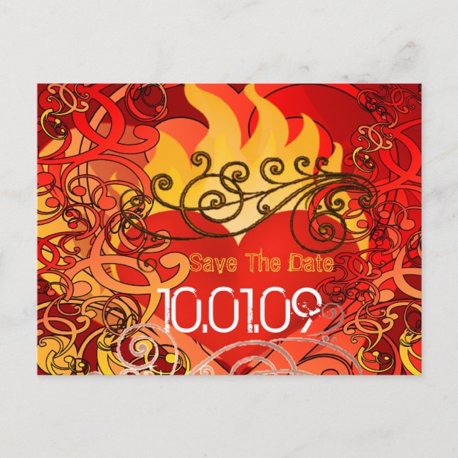 Cartão Postal De Anúncio Salvar a data - Corações em Fogo (Frente)