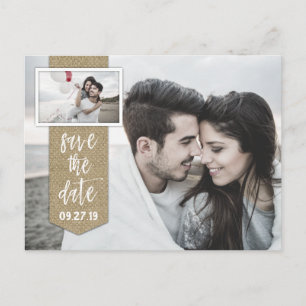 Cartão Postal De Anúncio Salvar a data da foto do casamento rústico em burl