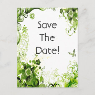 Cartão Postal De Anúncio Salvar a Data de Casamento com Floral Verde Esmera