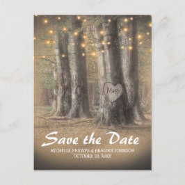 Cartão Postal De Anúncio Salvar a Data de Casamento com Luzes de Árvore e C