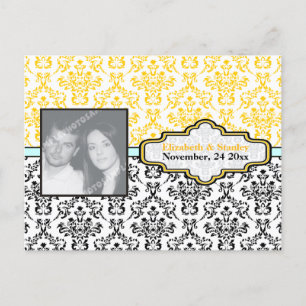 Cartão Postal De Anúncio Salvar a data de casamento em damasco preto amarel