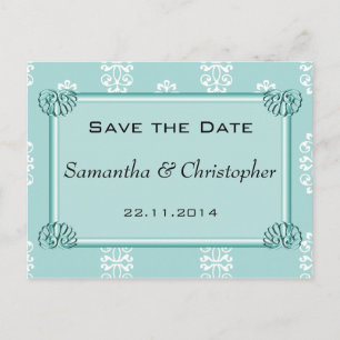 Cartão Postal De Anúncio Salvar a data de casamento em Damask Teal
