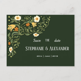 Cartão Postal De Anúncio Salvar a data de casamento floral verde
