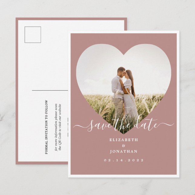 Cartão Postal De Anúncio Salvar a Data de Casamento Foto Rosa Rústico Moder (Frente/Verso)