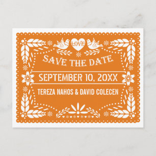 Cartão Postal De Anúncio Salvar a data de casamento moderno laranja papel p