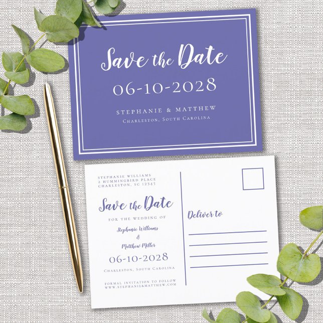 Cartão Postal De Anúncio Salvar A Data De Casamento Periwinkle Moderno Simp (Criador carregado)
