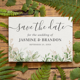 Cartão Postal De Anúncio Salvar a data do casamento Eucalyptus Dourado