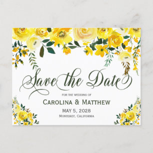 Cartão Postal De Anúncio Salvar a data do casamento floral amarelo de verão