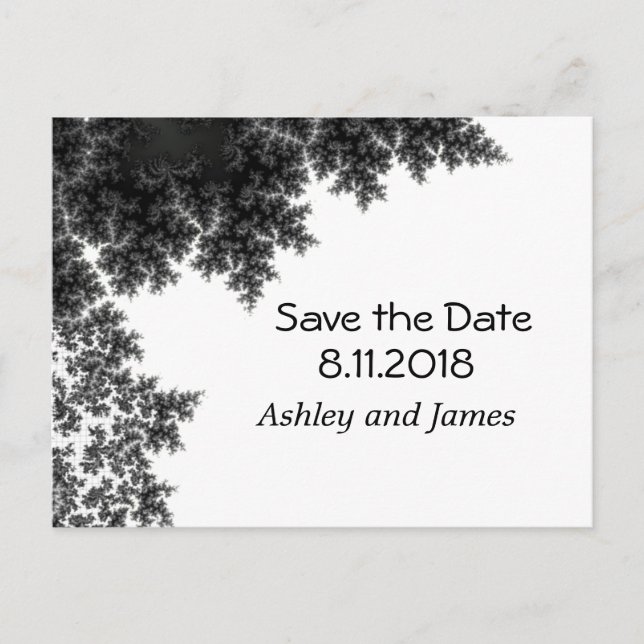 Cartão Postal De Anúncio Salvar a Data em Preto e Branco (Frente)