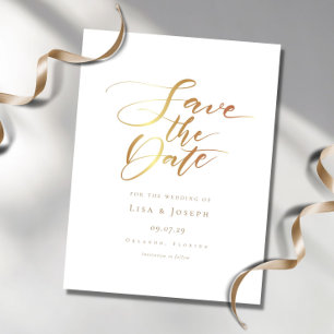 Cartão Postal De Anúncio Salvar a Data em Script Gold Minimalista