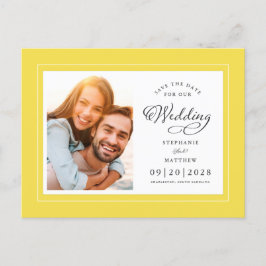 Cartão Postal De Anúncio Salvar a Data Foto Amarelo Elegante Chique Casamen