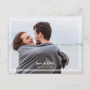 Cartão Postal De Anúncio Salvar a Data Foto de Casamento Azul Poeira Modern